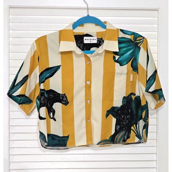 Mavrans Women's Yellow Stripes/Pantera Design Crop Top Size M 157 - Picture 11 of 15